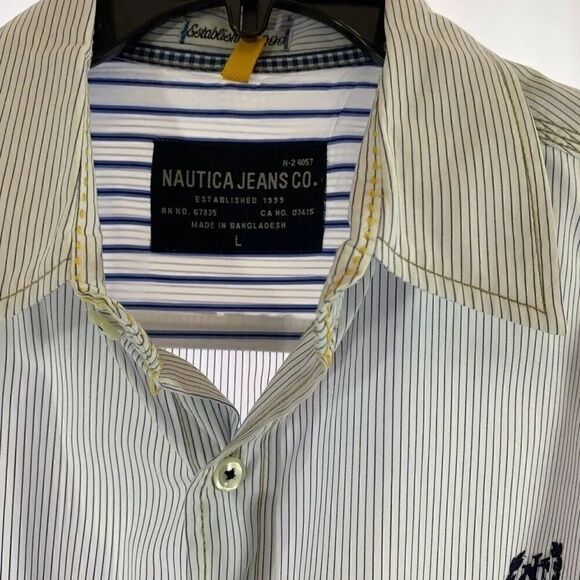 Nautica Jeans Blue & White Striped Long Sleeve M5 - Picture 1 of 3